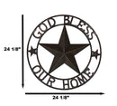 24"D Rustic Western Lone Star God Bless Our Home Metal Circle Wall Plaque Sign