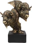 Ebros Gift 9" Tall Wild Bison and Calf Head Bust Figurine with Black Pedestal