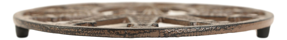 Rustic Round Pumpjack Cutout With Oil Derrick Towers Border Cast Iron Trivet