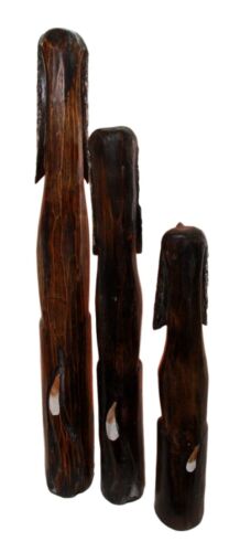 Balinese Wood Handicraft 3 Feet Large Silvered Ears Canine Hound Dog Set Statue