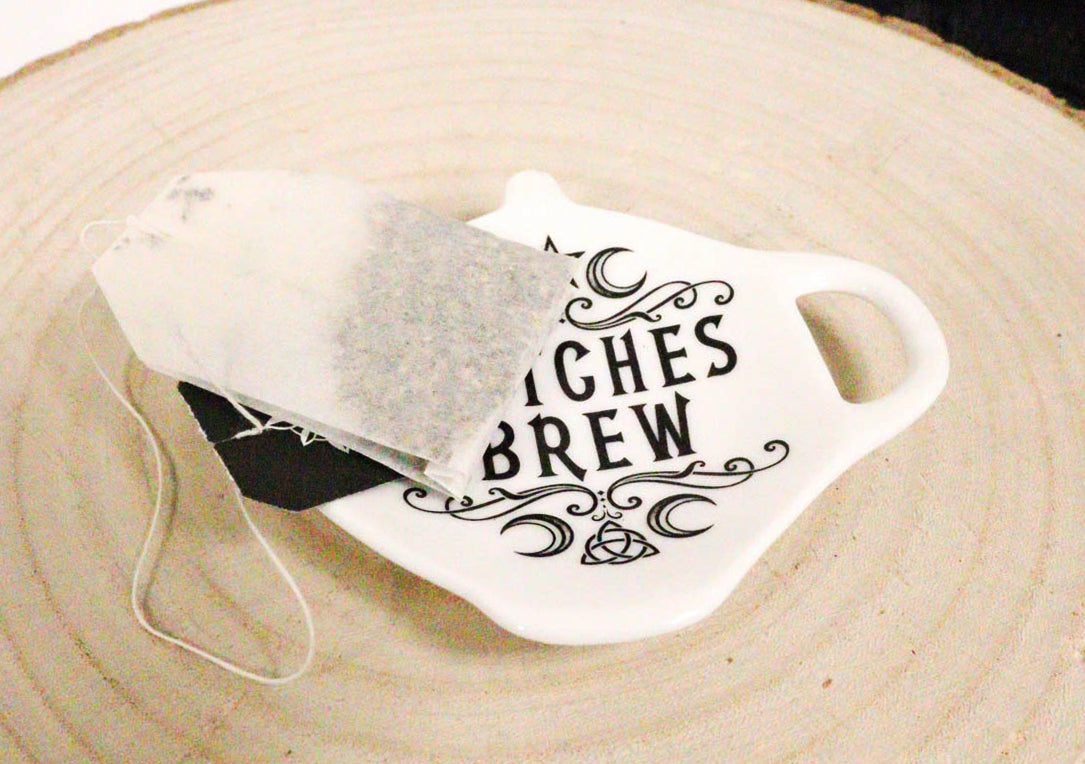 Ebros Pack Of 2 Wicca Moons Witches Brew Hex Ceramic Tea Spoon / Bag Holder Rest Plate