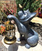 Whimsical Cat With Bird Holding Cage Lantern Candleholder Garden Statue 14.25"H