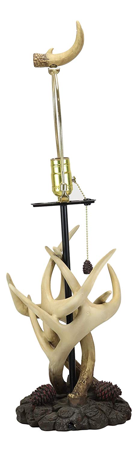 Ebros 26"H Rustic Vintage Design 3 Entwined Antlers And Pine Cones Table Lamp - Ebros Gift