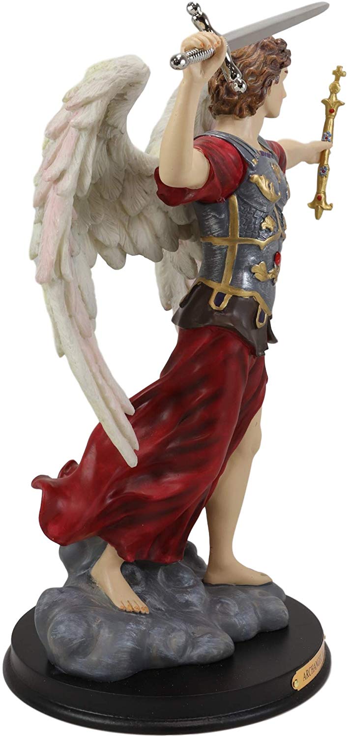 Ebros Byzantine Archangel Saint Michael with Brass Name Plate Wooden Base 12.5"H