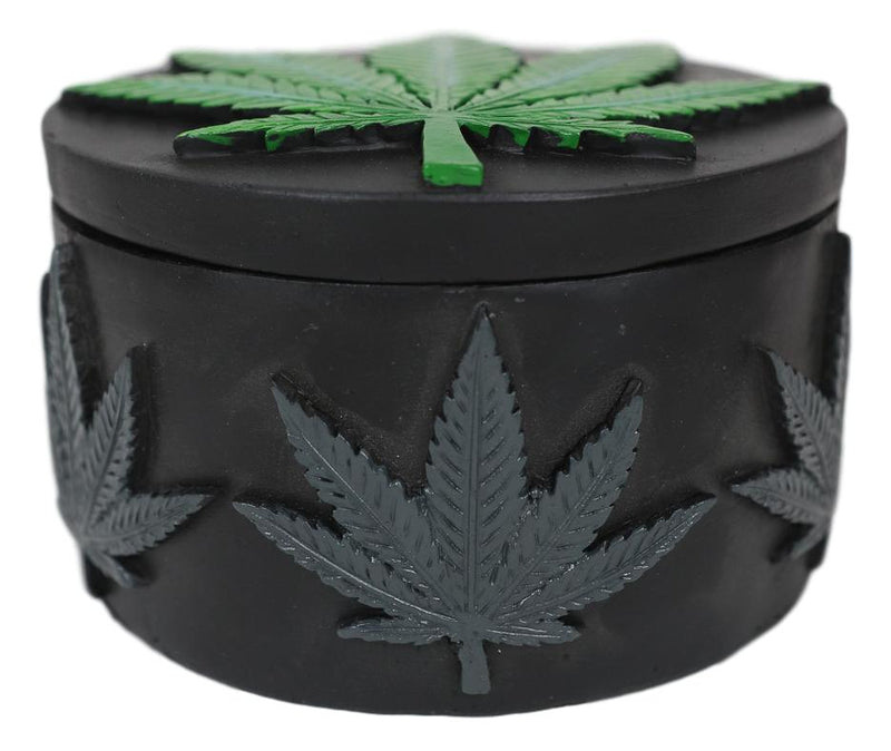 Ebros Hidden Stash Green Hemp Weed Leaf Cannabis Round Decorative Jewelry Box Figurine