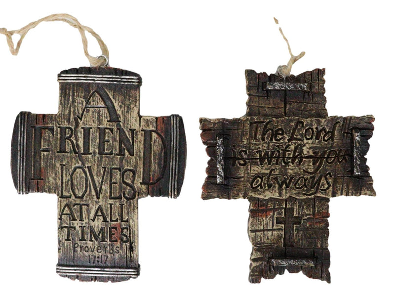 Rustic Western Christian Bible Verses Crosses Set of 4 Christmas Tree Ornaments