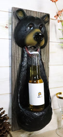 Rustic Western Whimsical Black Bear Wall Beer Bottle Metal Opener With Rest