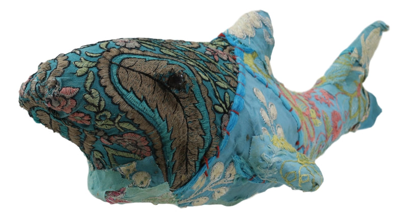 Great White Shark Hand Crafted Paper Mache In Colorful Sari Fabric Figurine