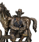 Rustic Western Desert Tranquility Cowboy Sitting By Fence And Horse Figurine
