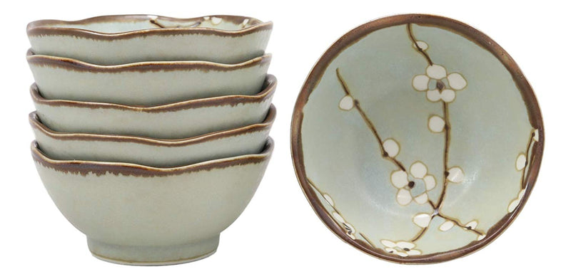 Ebros Made In Japan 3.75" Diameter Light Blue Plum Set of 6 Irregular Bowls