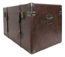 Set Of 3 Stackable Large Wood Vintage Brown Leather Trunk Case Boxes Organizer