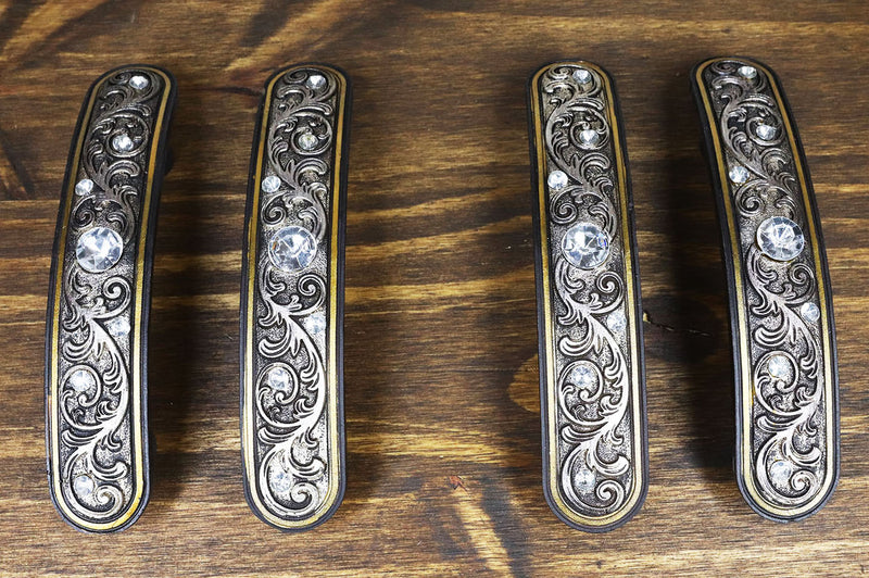 Set Of 4 Western Floral Filigree Lace Silver Bling Drawer Cabinet Bar Pulls