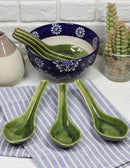 Ebros Made In Japan Modern Glazed Ceramic  Shades Of Green Soup Spoons Set Of 6