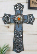 Rustic Western Turquoise Suns Longhorn Bull Cow Skull Wall Cross Decor Plaque
