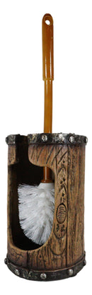 Country Rustic Western Silver Scroll Cross Faux Wood Toilet Brush And Holder Set
