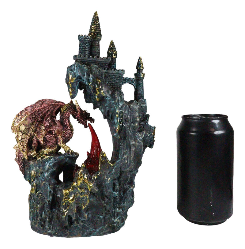 Ebros Red Garnet Fire Dragon By Rocky Mountain With Castle LED Light Figurine