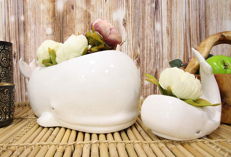 nautical plant pots Ebros Gift Ceramic White Nautical Sea Marine Sperm Whale Planter Pot Figurines Set Of 2