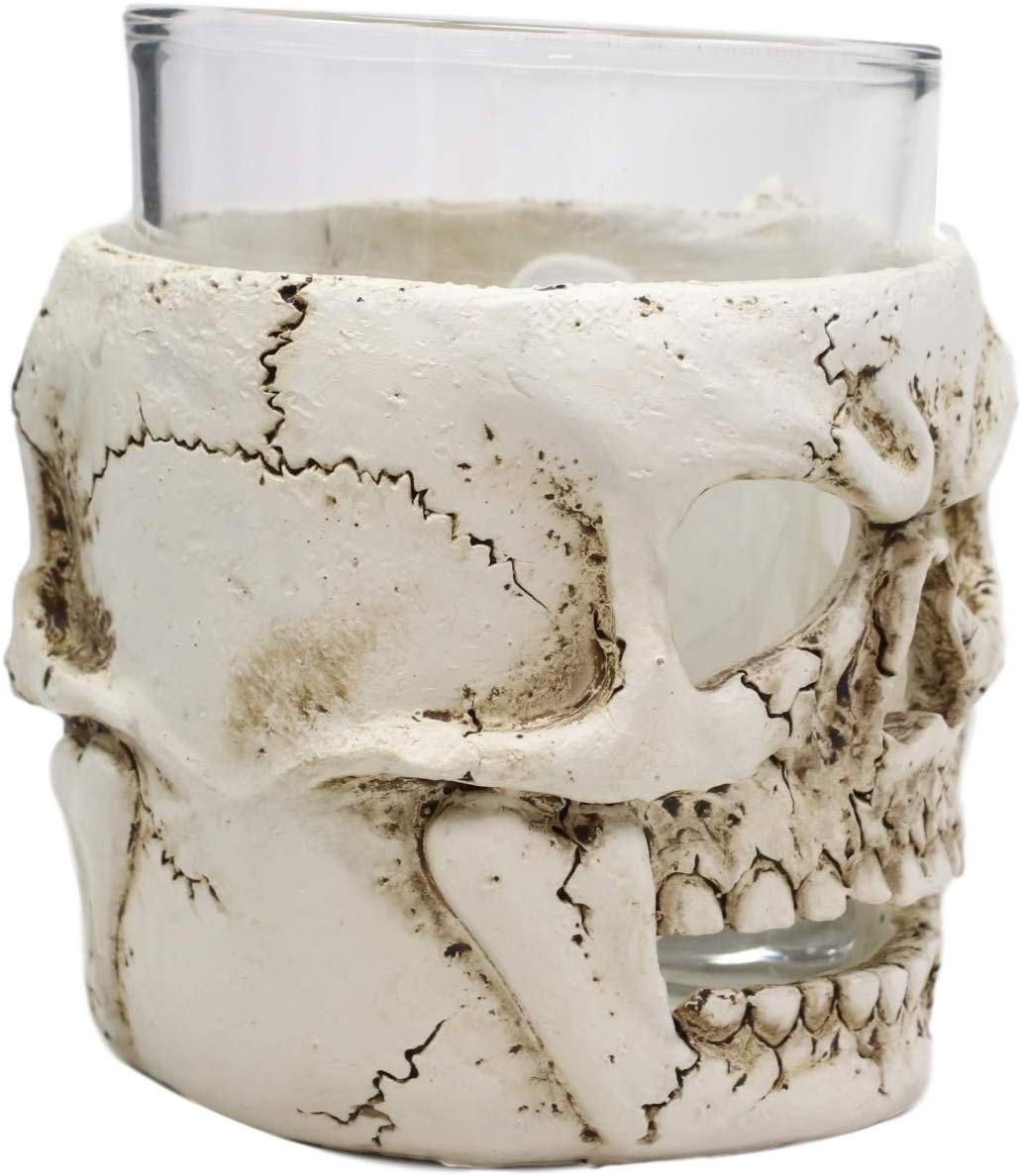 Ebros Grinning Human Skull Drinking Mug 7oz Resin With Glass Cup Insert & Handle - Ebros Gift