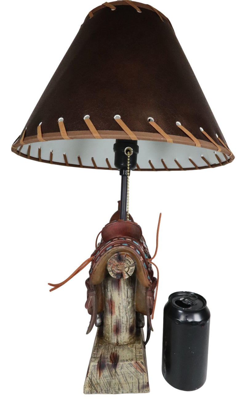 Western Cowboy Faux Tooled Leather Turquoise Art Horse Saddle Table Lamp Decor