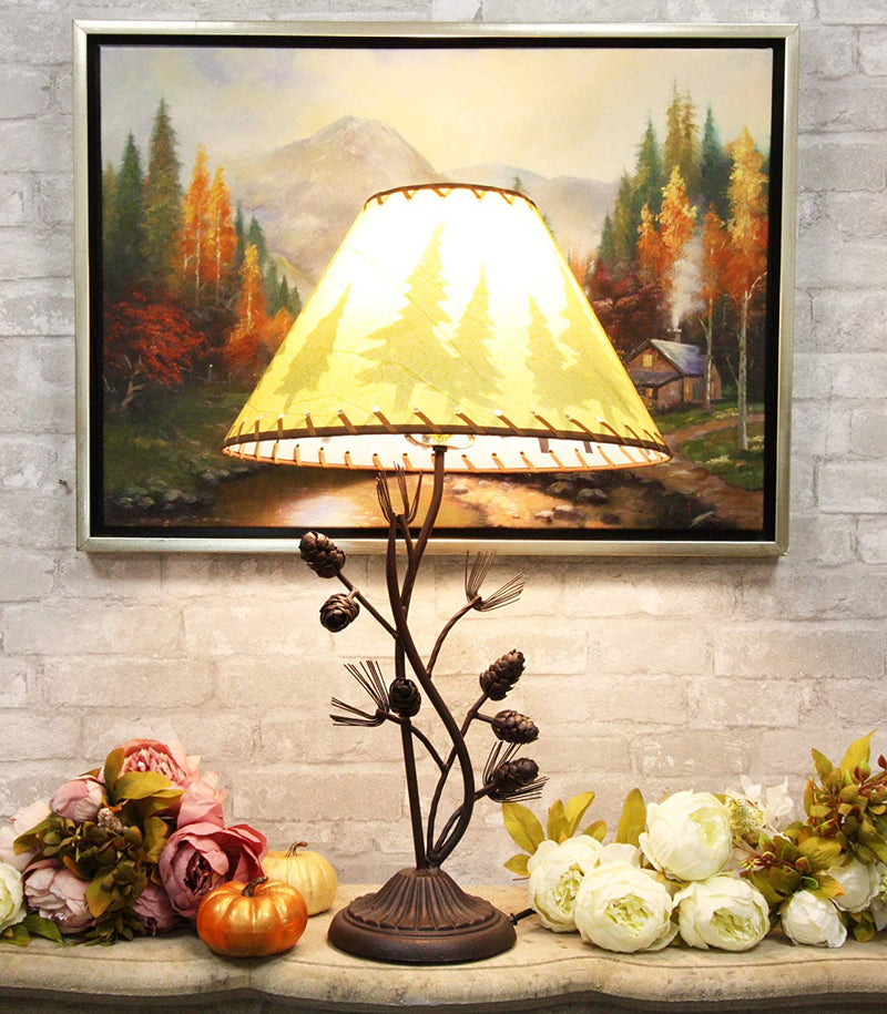 Large 27"H Vintage Rustic Mountain Pinecone Pine Tree Needles Metal Table Lamp