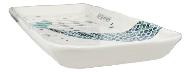 Marine Mermaid Tail Kisses Starfish Wishes Ceramic Serving Platter Tray Set Of 2