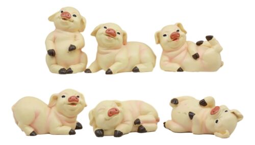 Whimsical Farm Baby Porky Pig Piggies Set of 6 Figurines 3"H Small Statues Decor