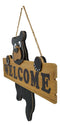 Black Bear Cub Hanging On Welcome Sign Plank MDF Wood Door Or Wall Decorative