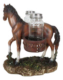 Rustic Western Brown Chestnut Horse With Saddlebags Salt Pepper Shakers Figurine