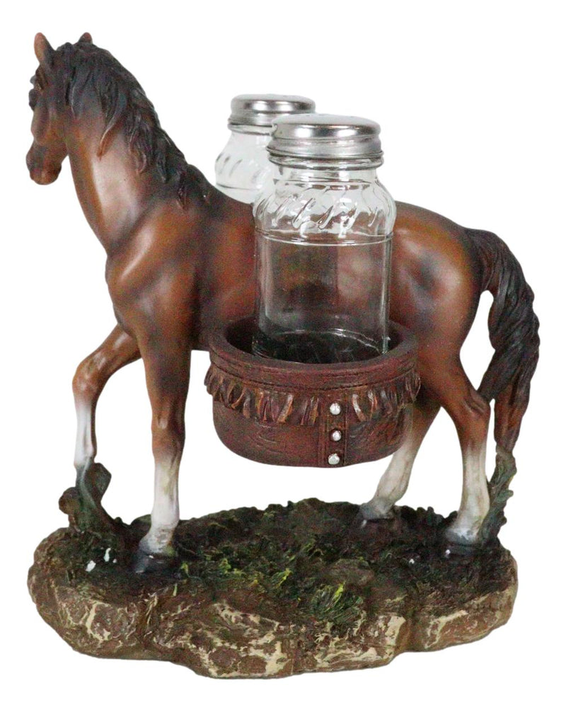 Rustic Western Brown Chestnut Horse With Saddlebags Salt Pepper Shakers Figurine