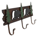 Ebros Rustic 2 Black Bear 3D Silhouettes With 3 Pine Trees 3-Peg Cast Iron Wall Hooks