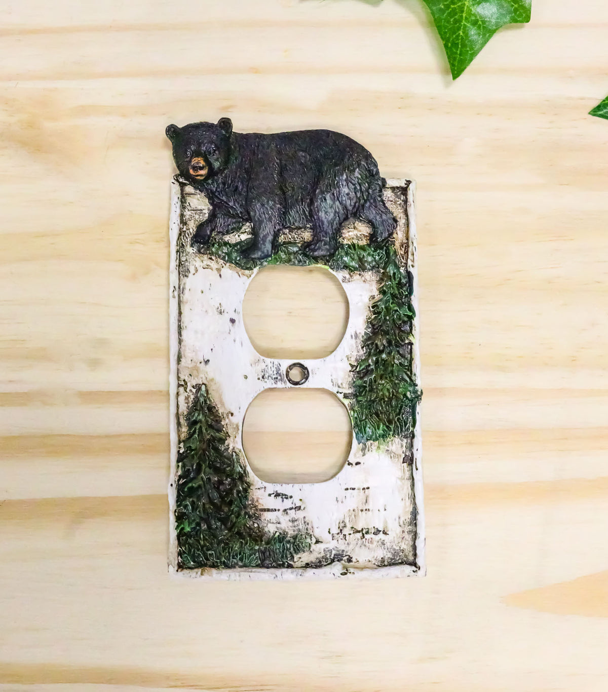 Ebros Set of 2 Rustic Pine Tree Black Bear Double Electrical Outlet Plate Covers