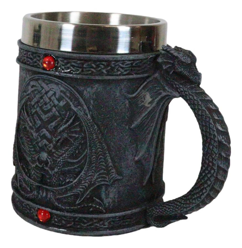 Celtic Knotwork Dragon Lair Serpentine Drake With Red Gems Coffee Drink Cup Mug
