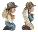 Set of 2 Rustic Western Cowgirl And Cowboy Angel With Hats Praying Figurines