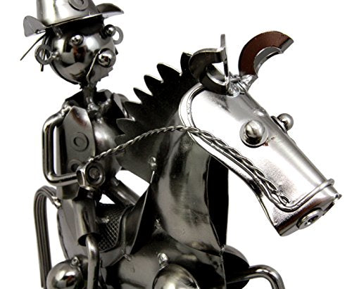 Western Giddy Up Ranger Cowboy W/ Horse Metal Wine Bottle Holder Caddy Figurine