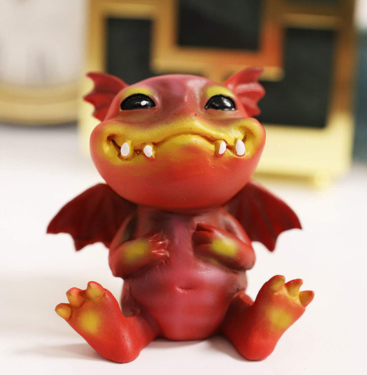 Ebros Red Devilish Fire Wyrmling Baby Dragon Bo Figurine Collectible 3"H