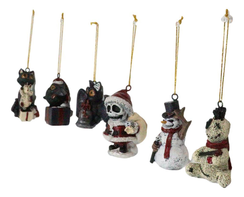Set Of 6 Scary Merry Christmas Halloween Skeleton Santa Snowman Tree Ornaments