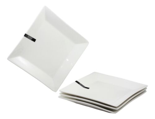 Ebros Pack Of 4 Kitchen And Dining Modern Contemporary Design Porcelain Square Appetizer Plates 8.25"Wide Restaurant Supply Grade Dishwasher And Microwave Safe Perfect For Salad Dessert Hors d'oeuvre