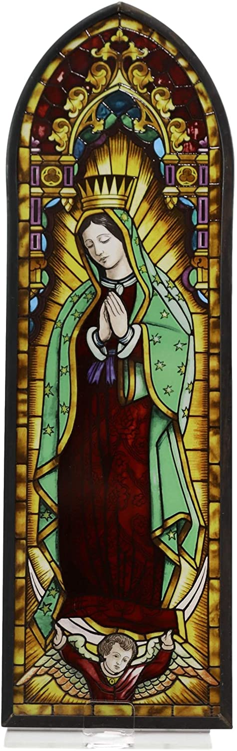 Ebros Frank Lloyd Wright Lady of Guadalupe Virgin Mary Stained Glass Wall Decor - Ebros Gift