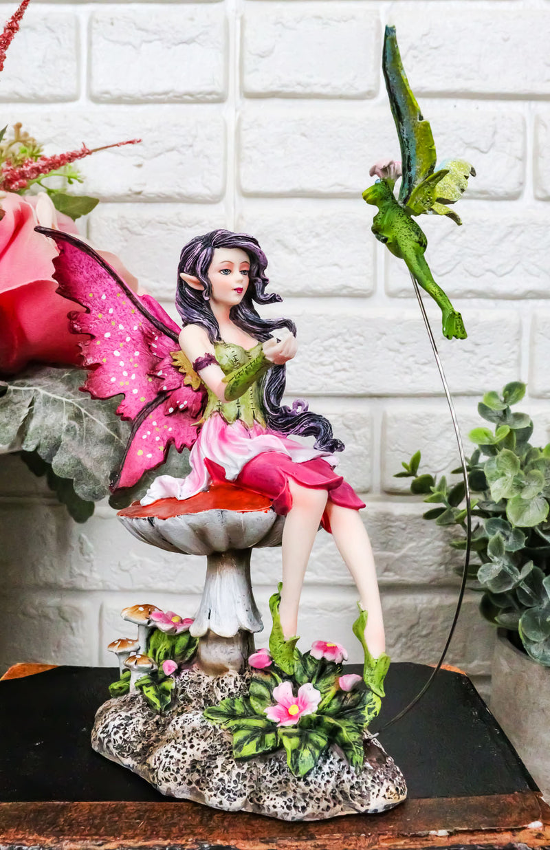 Whimsical Pink Elf Fairy With Flying Frog Fairy Messenger Decorative Figurine