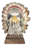 Rustic Western Tribal Indian Warrior Chief Headdress Eagle Figurine With Base