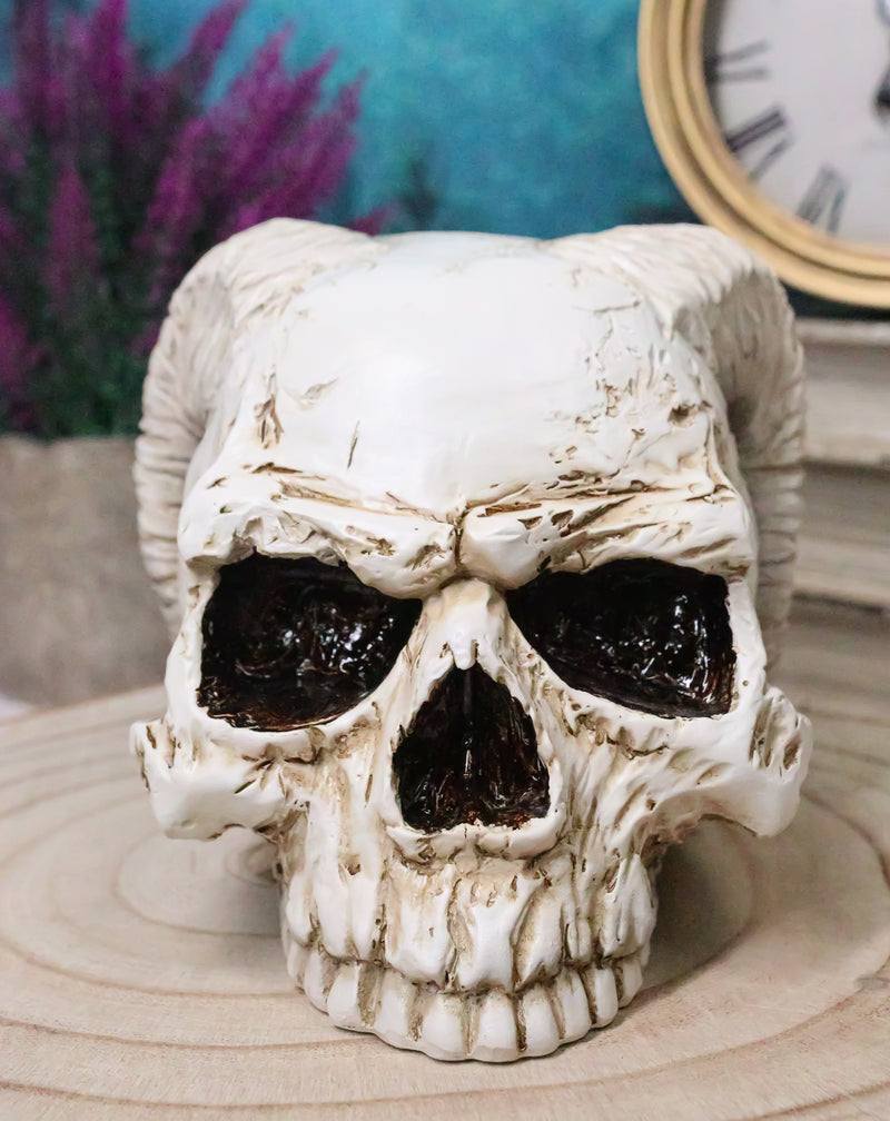 Gothic Angel Of Hades Ram Horned Skull With Nude Winged Redemption Figurine