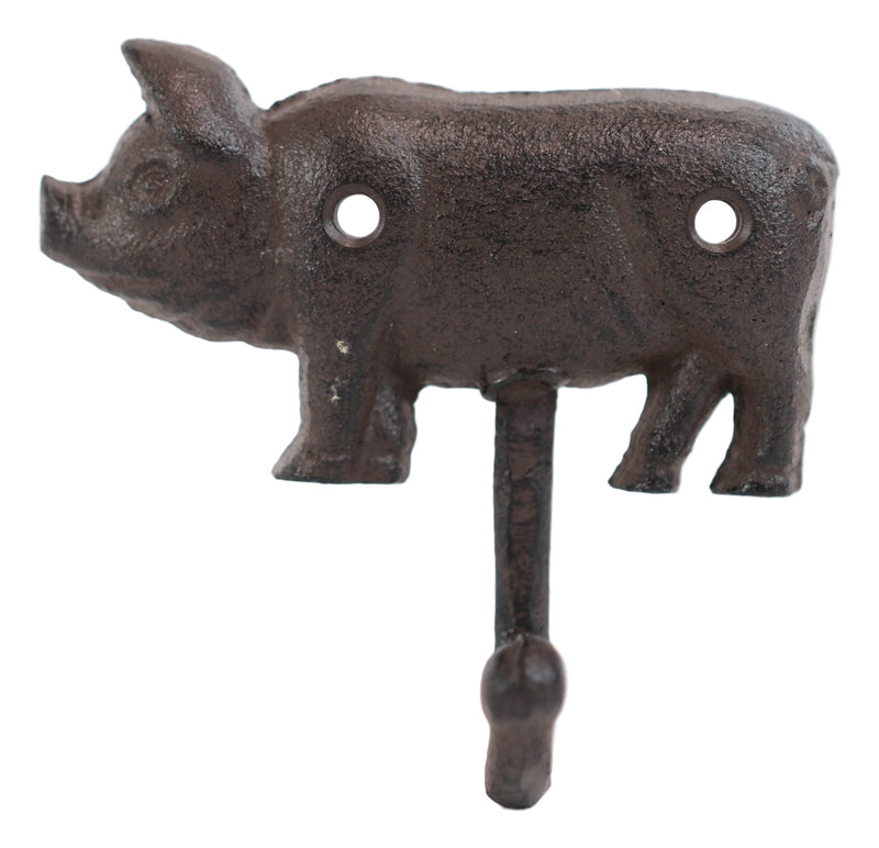 Pack of 4 Cast Iron Western Vintage Rustic Bacon Pig Wall Coat Hooks Hangers