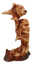 Native American Indian Warrior Chief With Black Bear Faux Wood Resin Figurine