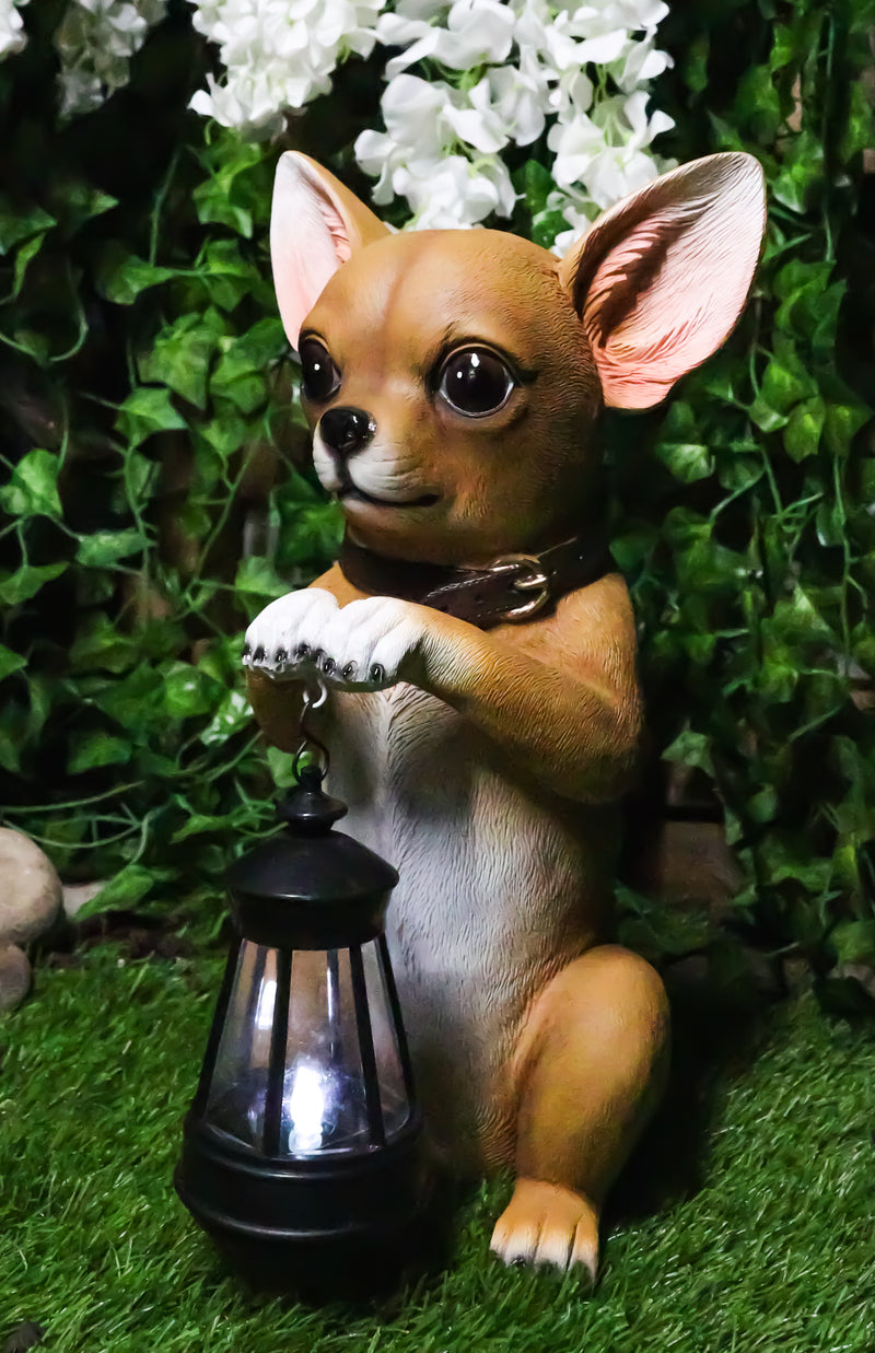 Ebros Gift Chihuahua Dog On Two Legs Statue with Solar LED Lantern Lamp 14" Tall
