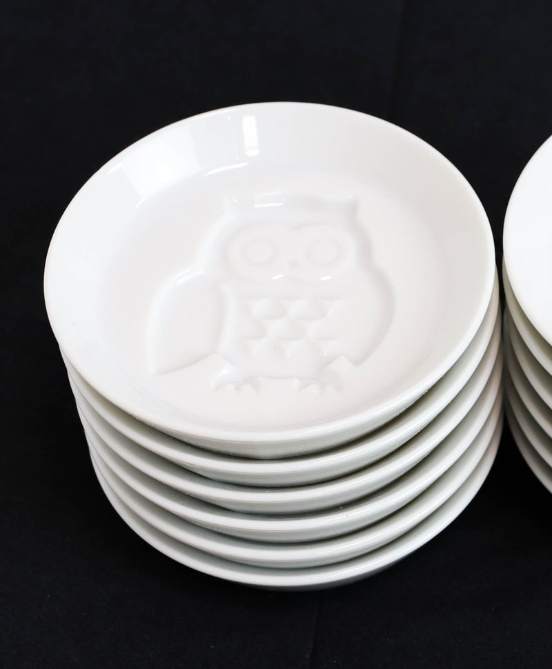 Set Of 6 Japanese White Porcelain Owl Small Dipping Sauce Condiment Dishes Bowls