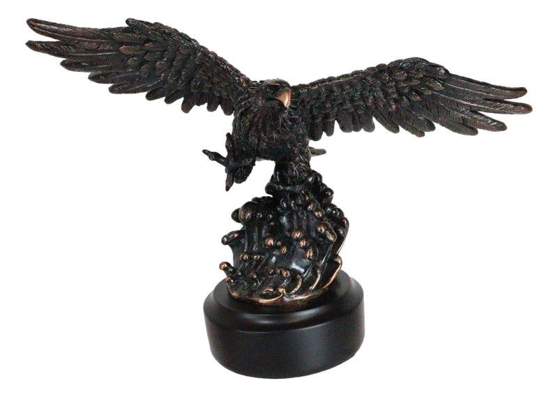 Wings Of Glory Bald Eagle Swooping Over Water Bronzed Resin Figurine With Base