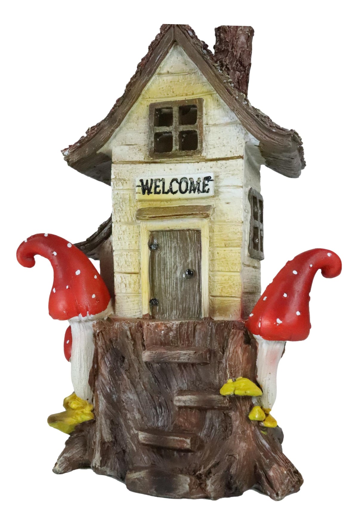 Fairy Garden LED Light Up Cottage Tree House With Toadstool Mushrooms Figurine