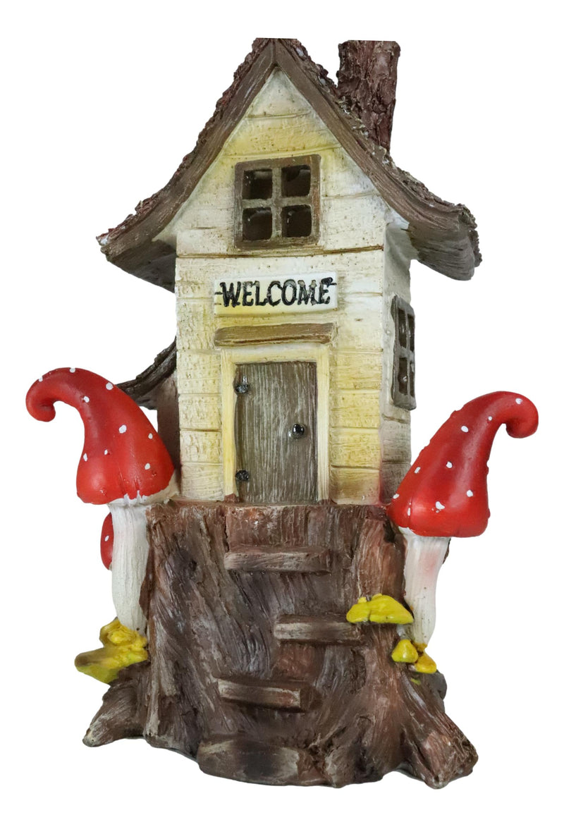 Fairy Garden LED Light Up Cottage Tree House With Toadstool Mushrooms Figurine