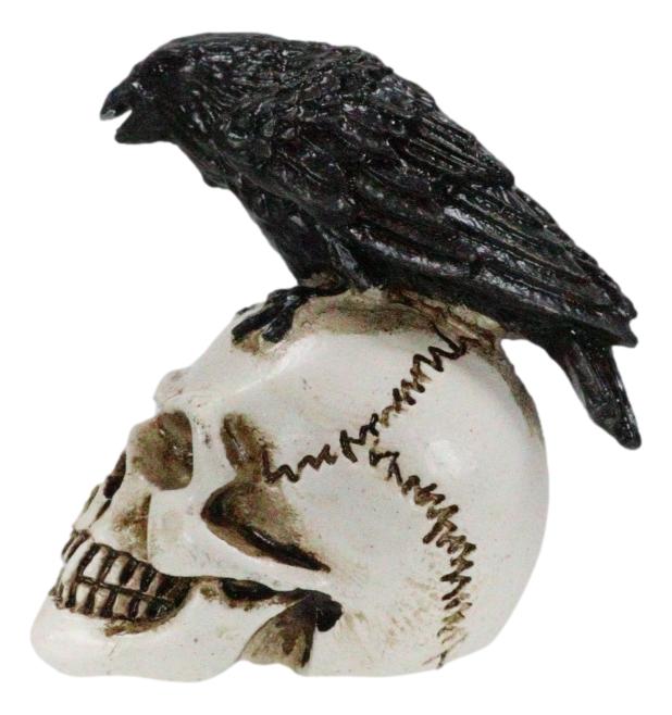 Ossuary Macabre Harbinger Of Doom Black Raven Crow Bird On Skull Mini Figurine