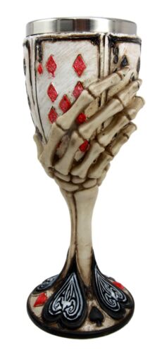 Skeleton Dead Man's Hand Poker Skull Goblet 8" Tall Cup Inner Stainless Steel